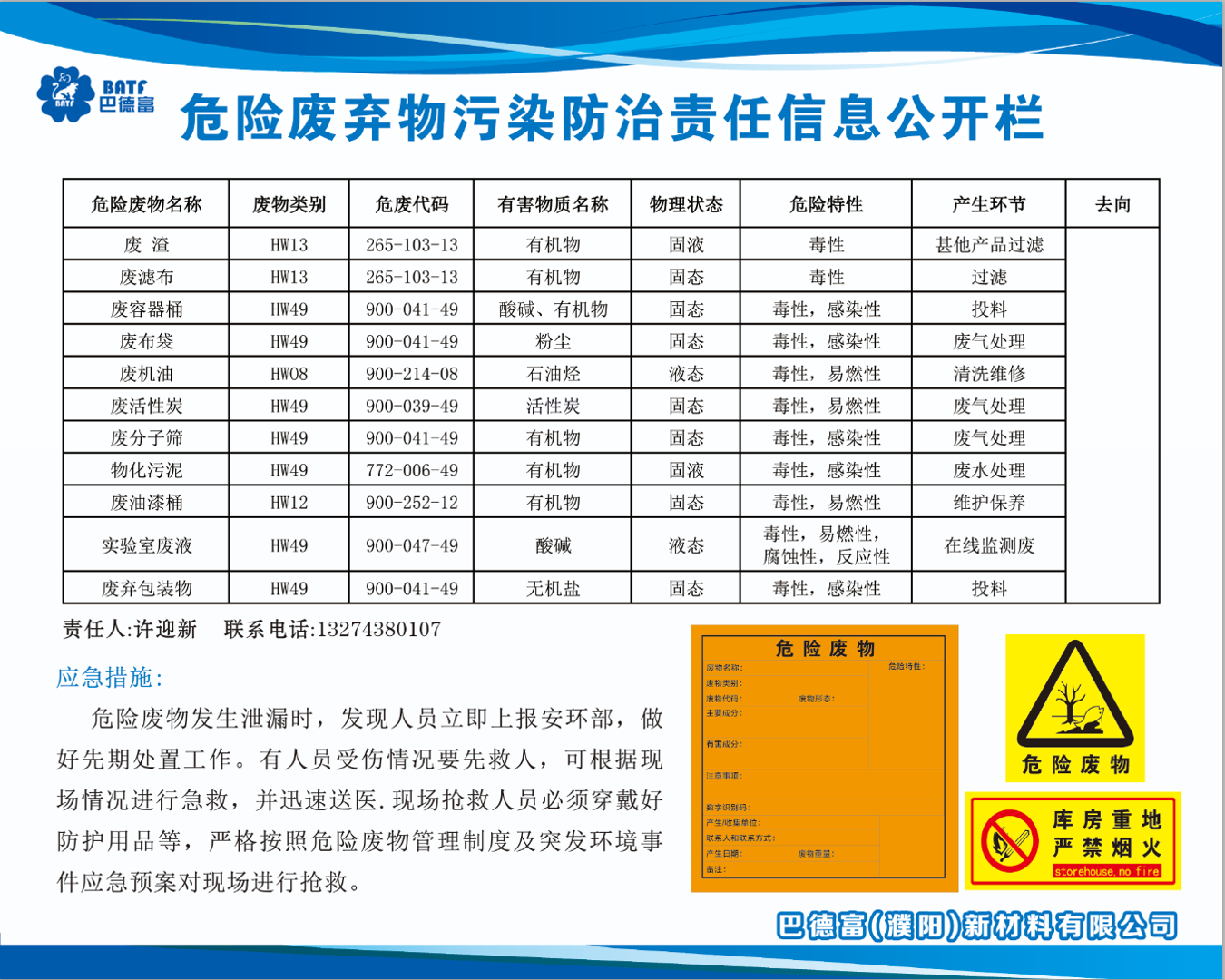 巴德富集团危险废弃物污染防治责任信息公开 
